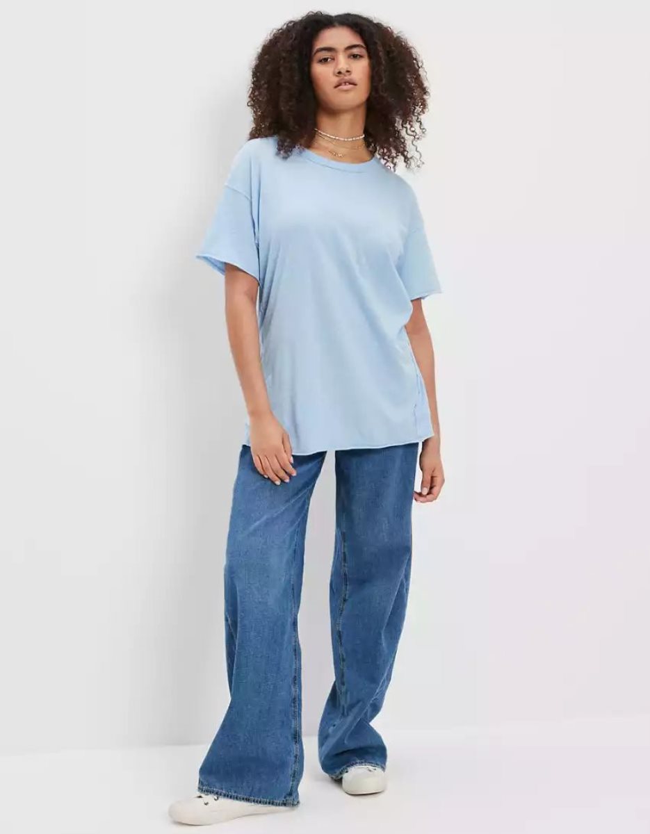 T Shirts American Eagle AE Oversized Tee Bleu Femme | KCO-37911595